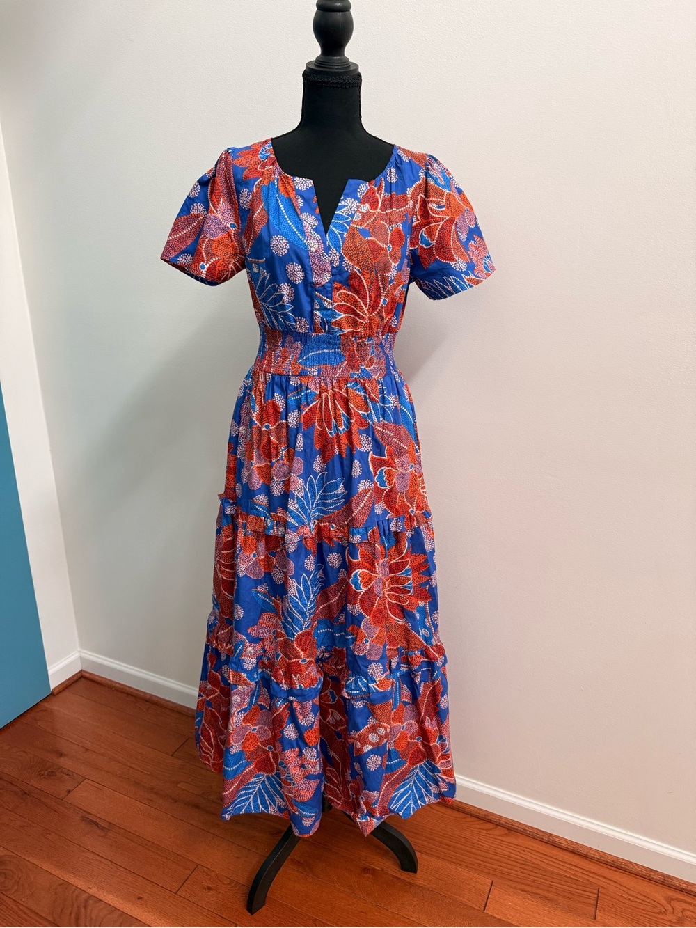 Sugarlips Amazonia Palmer Blue Floral Cotton Tiered Maxi Dress XS - Picture 4 of 12